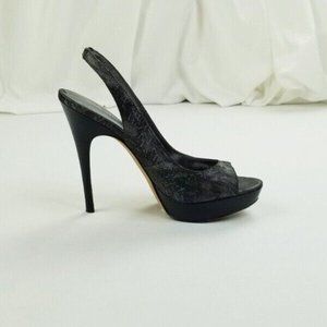 Via Spiga - Women's Charcoal Grey Open Toe Platform Slingback Pumps